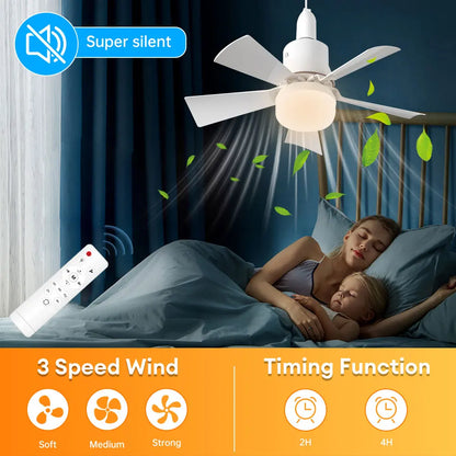 30W Ceiling Fan Light E27 Base Silent Electric Fan Lamp with Remote Control Dimming Ceiling Fan Light for Living Room Bedroom